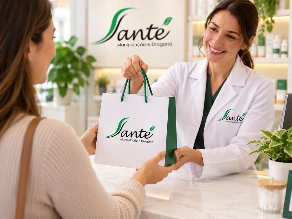 Cliente recebendo o pedido da farmácia